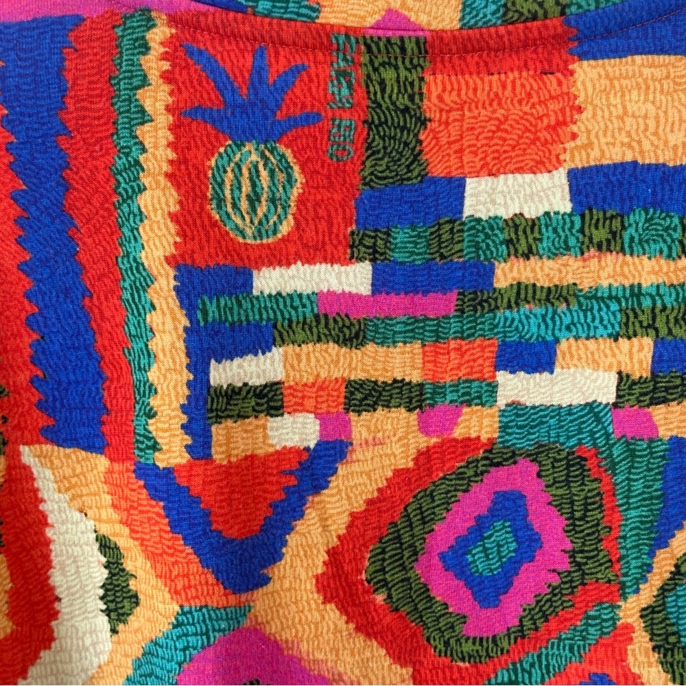 Farm Rio Colorful Geometric Red Rainbow Quilt Pattern Bohemian Rope Dress Small - Picture 8 of 9